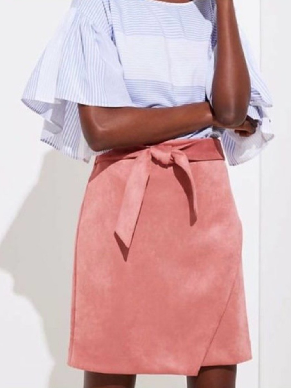 Loft Pink Tie-Waist Suede Skirt